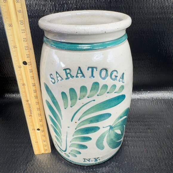 Saratoga NY Stoneware Crock Jar Vase Kitchen Utensil Holder Storage Hand Made - Picture 3 of 10